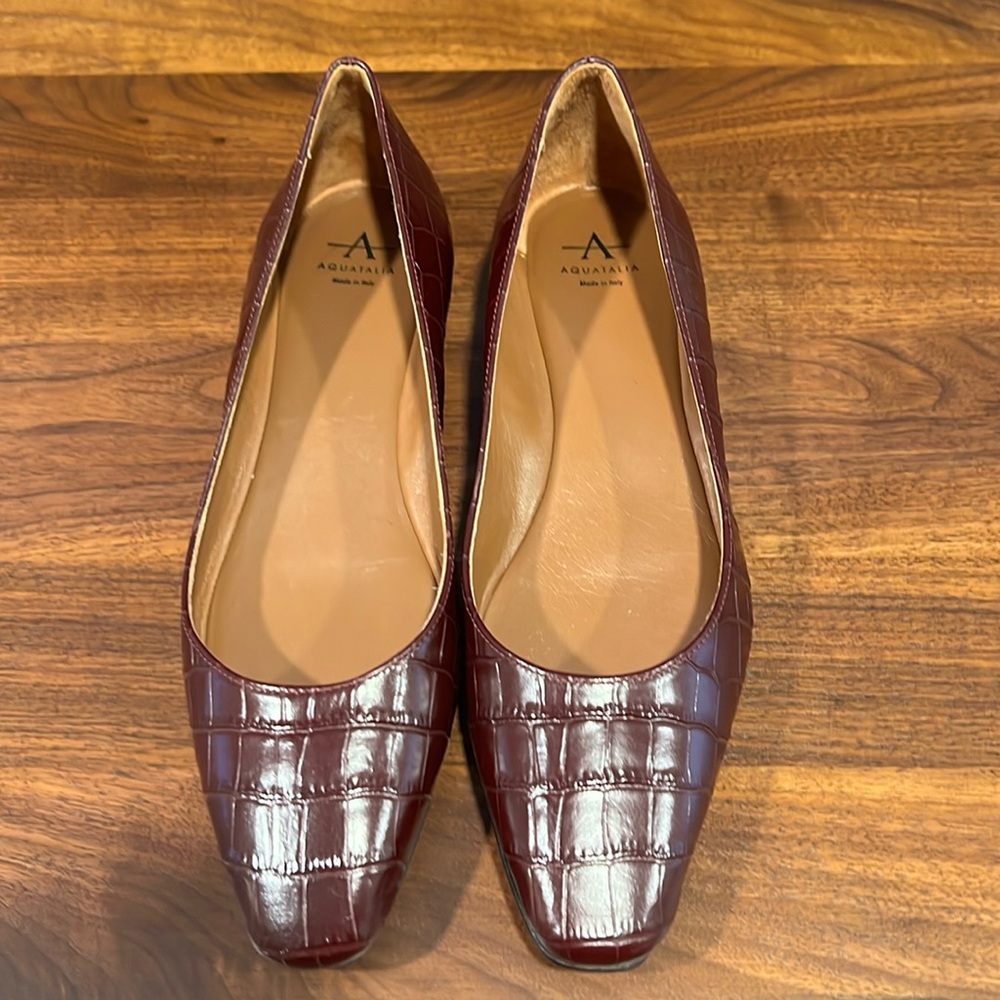 NWT Aquatalia Burgundy Leather Ballet Flats Made in Italy 8.5